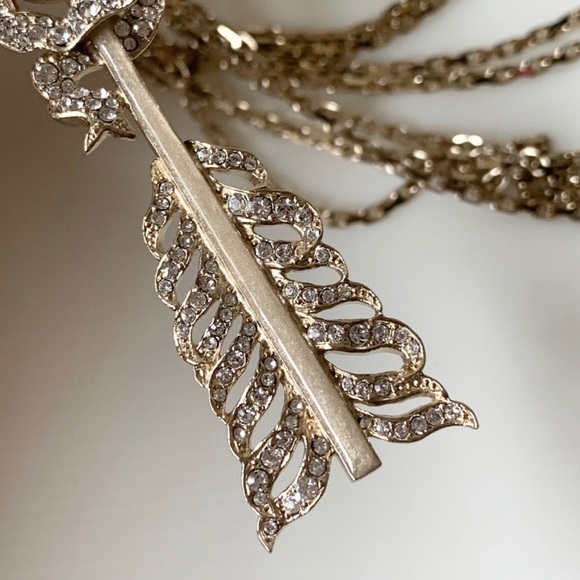 CHANEL Crystal Pearl Multi Strand Chain CC Arrow Necklace Gold - Picture 13 of 16